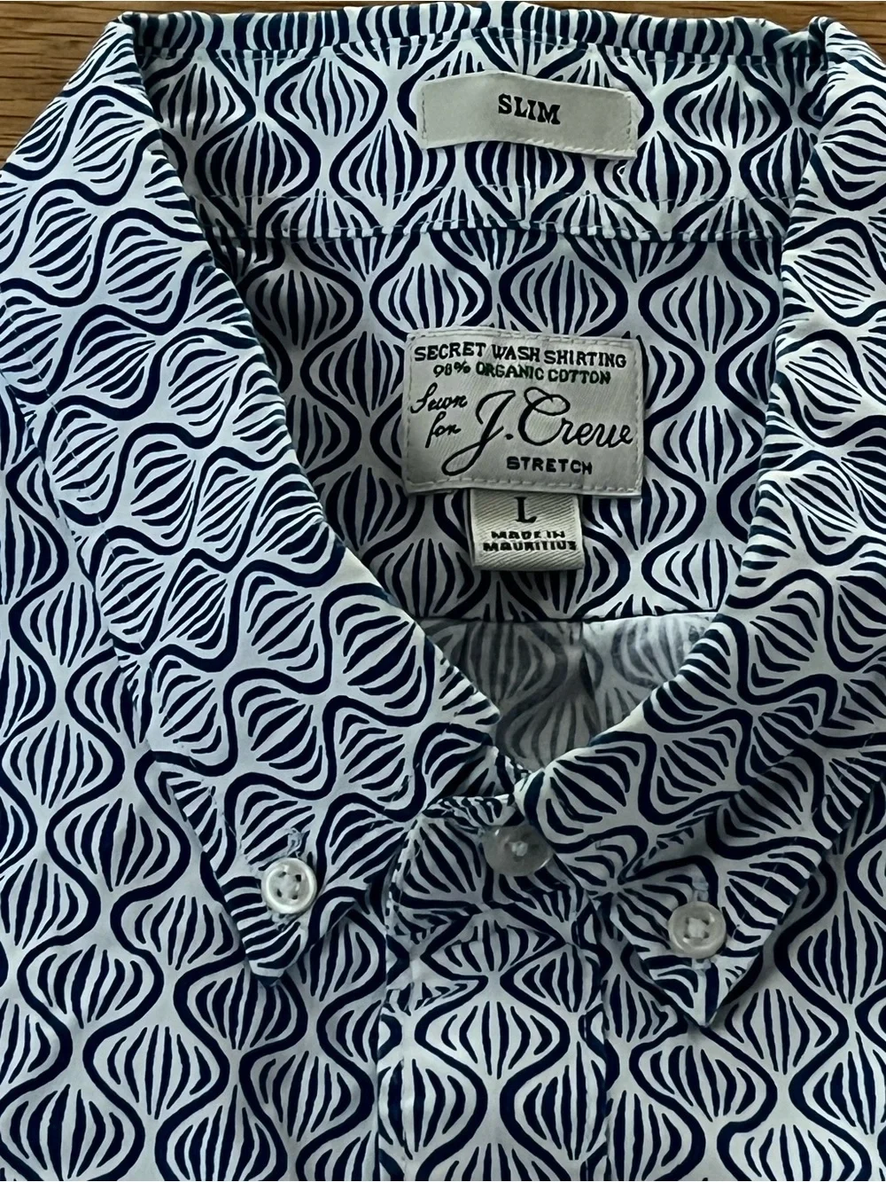 J. Crew Men's Short-Sleeve Printed Button-Down Shirt in Blue Slim Fit Size L